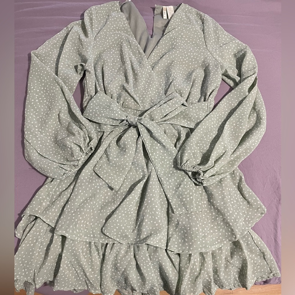 Green and white polka dot ruffle sun dress NWT